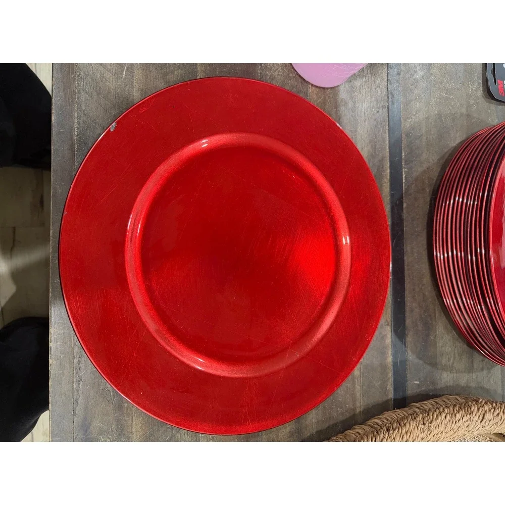 Set of 15 Metallic Red Charger Plates 13 Inch Round Holiday Table Decor Bulk